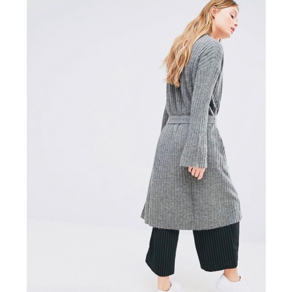 Long Ribbed Knit Tie Waist Cardigan - Picture 3 of 8